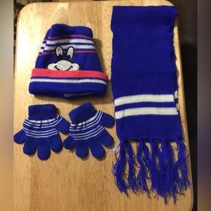 3-Pieces Winter Beanie Hat Scarf Gloves Set Warm Knit Skull Cap Boy Girl Kids